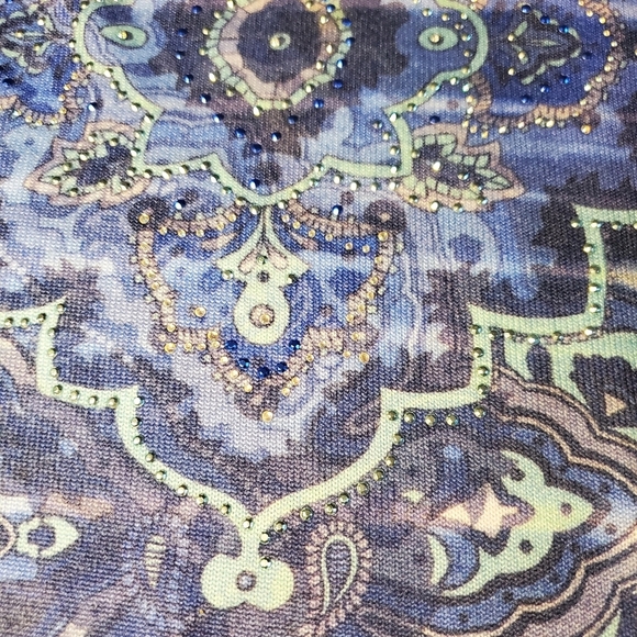 French Bazaar Tunic Top Womens XL Blue Flowy Studded Beads Asymmetric Hem - Picture 3 of 8